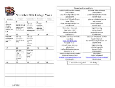 Recruiter Contact Info:  November 2014 College Visits TUESDAY  MONDAY