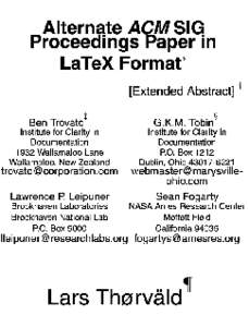 Alternate ACM SIG Proceedings Paper in LaTeX Format? [Extended Abstract] ? Trovato?