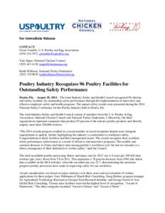 For Immediate Release CONTACT: Gwen Venable, U.S. Poultry and Egg Association[removed], [removed] Tom Super, National Chicken Council[removed], [removed]