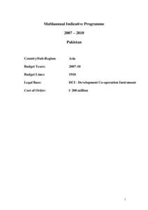 European Commission Pakistan Multiannual Indicative Programme[removed]