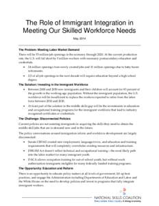 The Role of Immigrant Integration in Meeting Our Skilled Workforce Needs May 2014 The Problem: Meeting Labor Market Demand There will be 55 million job openings in the economy throughAt the current production