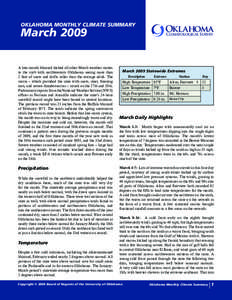 OKLAHOMA MONTHLY CLIMATE SUMMARY  Oklahoma Climatological Survey  March 2009