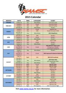 2015 Calendar MONTH DATE  TIME