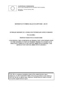 Summary report on a Food and Veterinary Office mission to Algeria from[removed]March 2003 concerning the conditions of prod...