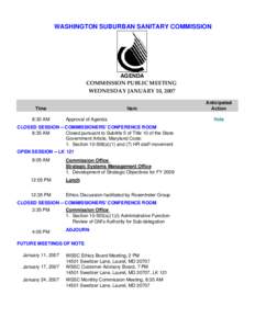 WASHINGTON SUBURBAN SANITARY COMMISSION  AGENDA COMMISSION PUBLIC MEETING  WEDNESDAY JANUARY 10, 2007 Time