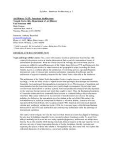 Syllabus, American Architecture, p. 1 Art History O152: American Architecture Temple University, Department of Art History Fall Semester 2005 Main Campus Anderson Hall, room 8