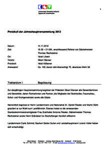 1 Kantonaler Gewerbeverband Appenzell Innerrhoden Protokoll der Jahreshauptversammlung 2012