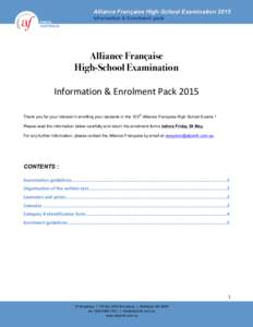 Alliance Française High-School Examination 2015 	
   Information & Enrolment pack  PERTH