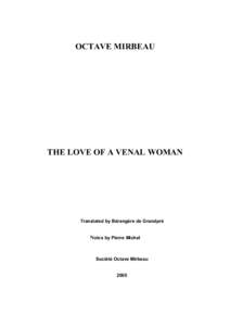 OCTAVE MIRBEAU  THE LOVE OF A VENAL WOMAN Translated by Bérangère de Grandpré