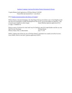 Southern Campaign American Revolution Pension Statements & Rosters Virginia Bounty-Land Application of William Hinton VAS1043 Transcribed and annotated by C. Leon Harris [From bounty-warrant records in the Library of Vir