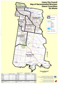 Casey City Council Map of Recommended Structure Eleven Councillors Six Wards  Churchill