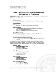 Architect / Architecture / Canadian architecture / Royal Architectural Institute of Canada