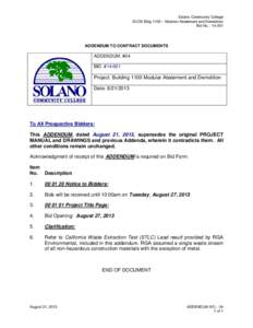 Solano Community College SCCD Bldg 1100 – Modular Abatement and Demolition Bid No.: [removed]ADDENDUM TO CONTRACT DOCUMENTS