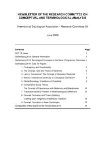 NEWSLETTER OF THE RESEARCH COMMITTEE ON CONCEPTUAL AND TERMINOLOGICAL ANALYSIS International Sociological Association – Research Committee 35 June 2009