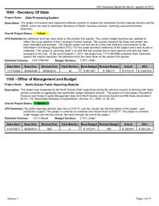 LPO Summary Report for the 1st quarter of[removed]Secretary Of State Project Name:  Data Processing System