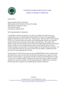Metropolitan School District of Warren Township: 2012 Race to the Top--District Scope of Work Approval Letter -- July[removed]PDF)