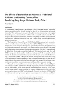 The Effects of Ecotourism on Women’s Traditional Activities in Gateway Communities Bordering Fray Jorge National Park, Chile Susan Qashu Introduction