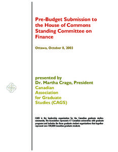 Pre-Budget Submission to the House of Commons Standing Committee on Finance Ottawa, October 8, 2003