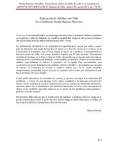 Hernán Ramírez Necochea, Educación de adultos en Chile, Revista www.izquierdas.cl, ISSN, IDEA/USACH, Santiago de Chile, número 16, agosto 2013, ppEducación de Adultos en Chile Texto inédito de H