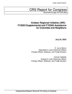 Andean Regional Initiative (ARI):  FY2003 Supplemental and FY2004 Assistance for Colombia and Neighbors