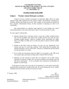 GOVERNMENT OF INDIA OFFICE OF THE DIRECTOR GENERAL OF CIVIL AVIATION AIR SAFETY DIRECTORATE AV –AS Air Safety Circular No.02 of 2006
