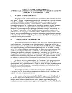 CHARTER OF THE AUDIT COMMITTEE OF THE BOARD OF DIRECTORS OF SWIFT TRANSPORTATION COMPANY ADOPTED AS OF NOVEMBER 17, 2010 I.  PURPOSE OF THE COMMITTEE