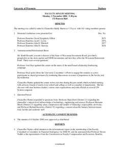 Faculty Senate Minutes - University of Wisconsin-Madison - 3 November 2008