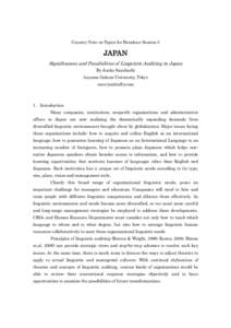 Country Note on Topics for Breakout Session 5  JAPAN Significances and Possibilities of Linguistic Auditing in Japan By Junko Saruhashi Aoyama Gakuin University, Tokyo