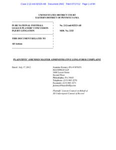 Case 2:12-md[removed]AB Document 2642 Filed[removed]Page 1 of 90  UNITED STATES DISTRICT COURT EASTERN DISTRICT OF PENNSYLVANIA  IN RE NATIONAL FOOTBALL