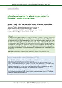 Mongabay.com Open Access Journal - Tropical Conservation Science Vol.8 (1): 28-32, 2015  Research Article Identifying targets for plant conservation in Harapan rainforest, Sumatra