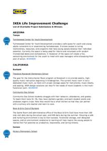 IKEA Life Improvement Challenge List of Charitable Project Submissions & Winners ARIZONA Tempe Tumbleweed Center for Youth Development