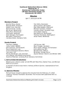 Southeast Watershed Alliance (SWA) Meeting No. 3 Brentwood Community Center 190 New Hampshire Route 125 Brentwood, NH 03833