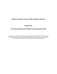 Bahrain’s October 24 and 31, 2002 Legislative Elections  Prepared by