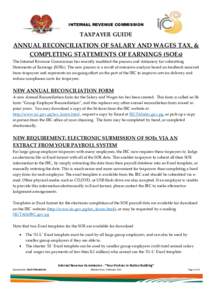 INTERNAL REVENUE COMMISSION  TAXPAYER GUIDE ANNUAL RECONCILIATION OF SALARY AND WAGES TAX, & COMPLETING STATEMENTS OF EARNINGS (SOEs)