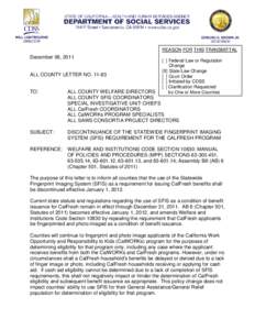 REASON FOR THIS TRANSMITTAL  December 06, 2011 ALL COUNTY LETTER NO[removed]