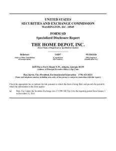 UNITED STATES SECURITIES AND EXCHANGE COMMISSION WASHINGTON, D.CFORM SD Specialized Disclosure Report