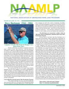 Newsletter Spring 2005 Vol. 27 No. 1  Dave Bucknam[removed]Longtime Colorado AML Program Manager Loses Battle With Cancer