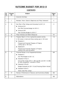 OUTCOME BUDGET FOR[removed]CONTENTS SL. No.  Chapter