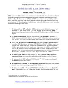 NATIONAL FOSTER CARE COALITION  SOCIAL SERVICES BLOCK GRANT (SSBG) And  CHILD WELFARE SERVICES