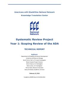 Americans with Disabilities National Network Knowledge Translation Center Systematic Review Project Year 1: Scoping Review of the ADA TECHNICAL REPORT