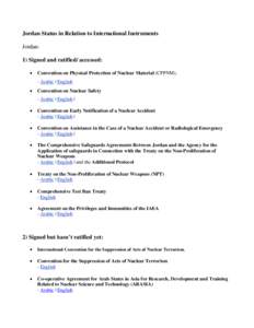 International Atomic Energy Agency / Nuclear Non-Proliferation Treaty / Nuclear safety / Comprehensive Nuclear-Test-Ban Treaty / Nuclear weapon / Vienna Convention on Civil Liability for Nuclear Damage / International Convention for the Suppression of Acts of Nuclear Terrorism / U.S.–India Civil Nuclear Agreement / Nuclear program of Iran / International relations / Nuclear proliferation / Weapons of mass destruction