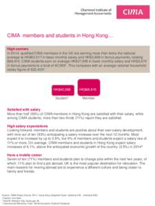 CIMA members and students in Hong Kong… High earners In 2014, qualified CIMA members in the UK are earning more than twice the national average at HK$63,017 in basic monthly salary and HK$3,898 in bonus payments, total