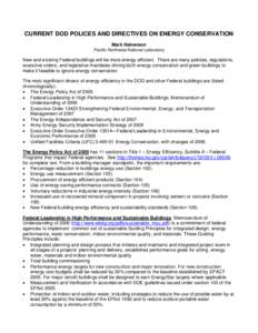 Current DOD Policies and Directives on Energy Conservation