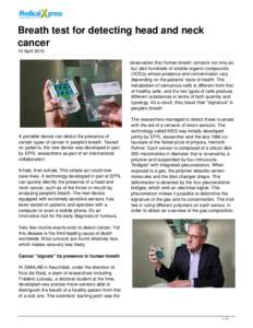 Breath test for detecting head and neck cancer