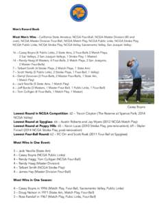 Men’s Record Book Most Men’s Wins – California State Amateur, NCGA Four-Ball, NCGA Master Division (40 and over), NCGA Master Division Four-Ball, NCGA Match Play, NCGA Public Links, NCGA Stroke Play, NCGA Public Li