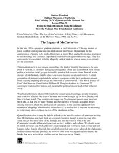 Student Handout Oakland Museum of California What’s Going On? California and the Vietnam Era Lesson Plan #1 From the Quiet Decade to Social Revolution: How the Vietnam War Transformed California