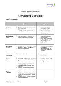 PERSON SPECIFICATION – RECRUITMENT CONSULTANT