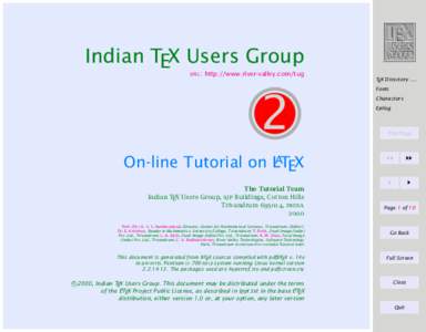 Indian TEX Users Group URL: http://www.river-valley.com/tug  TEX Directory . . .