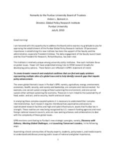 Association of Public and Land-Grant Universities / Committee on Institutional Cooperation / North Central Association of Colleges and Schools / Purdue University / West Lafayette /  Indiana / Arden L. Bement /  Jr. / Think tank / Tippecanoe County /  Indiana / Indiana / Association of American Universities