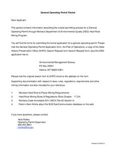 General Operating Permit Packet Dear Applicant: This packet contains information describing the overall permitting process for a General Operating Permit through Montana Department of Environmental Quality (DEQ) Hard Roc